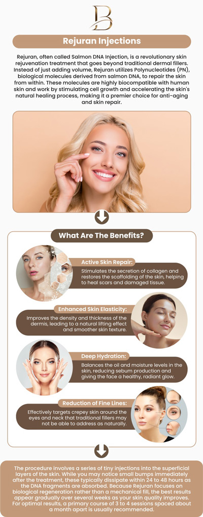 Rejuran is an innovative, injectable skin rejuvenation treatment formulated with highly purified polynucleotides derived from salmon DNA, designed to repair and renew damaged skin at a cellular level. This advanced therapy actively stimulates your skin's natural collagen production, enhances microcirculation, and deeply hydrates the dermis to significantly improve elasticity, texture, and overall barrier function. The vital importance of Rejuran lies in its ability to go beyond superficial cosmetic fixes, offering foundational, long-lasting healing that effectively reverses the signs of aging, sun damage, and acne scarring from the inside out. Visit Dr. Ngu Thien Nguyen, MD, and Dr. Marlin Lobaton, MD at Bella MD Health and Wellness. For more information, contact us or request an appointment online. We are located at 1507 NE 150th St, Suite B, Shoreline, WA 98155.